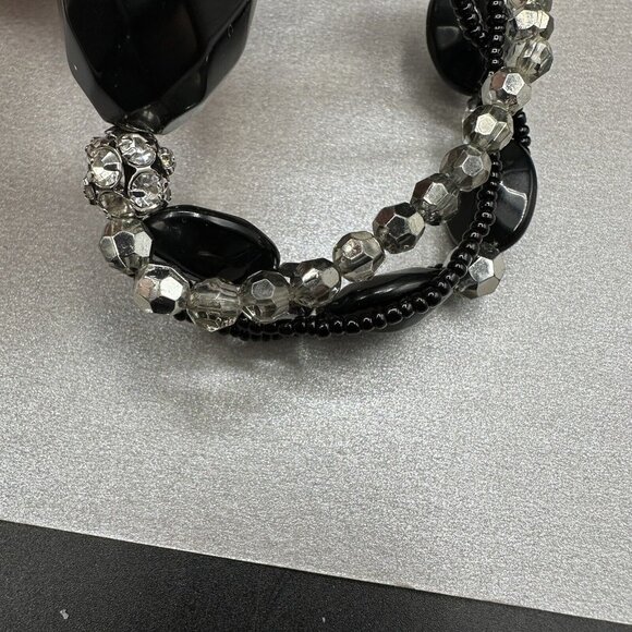 Beaded Stretch Bracelet Black Faceted Multi Strand Rhinestone Acrylic Chunky - Picture 8 of 11